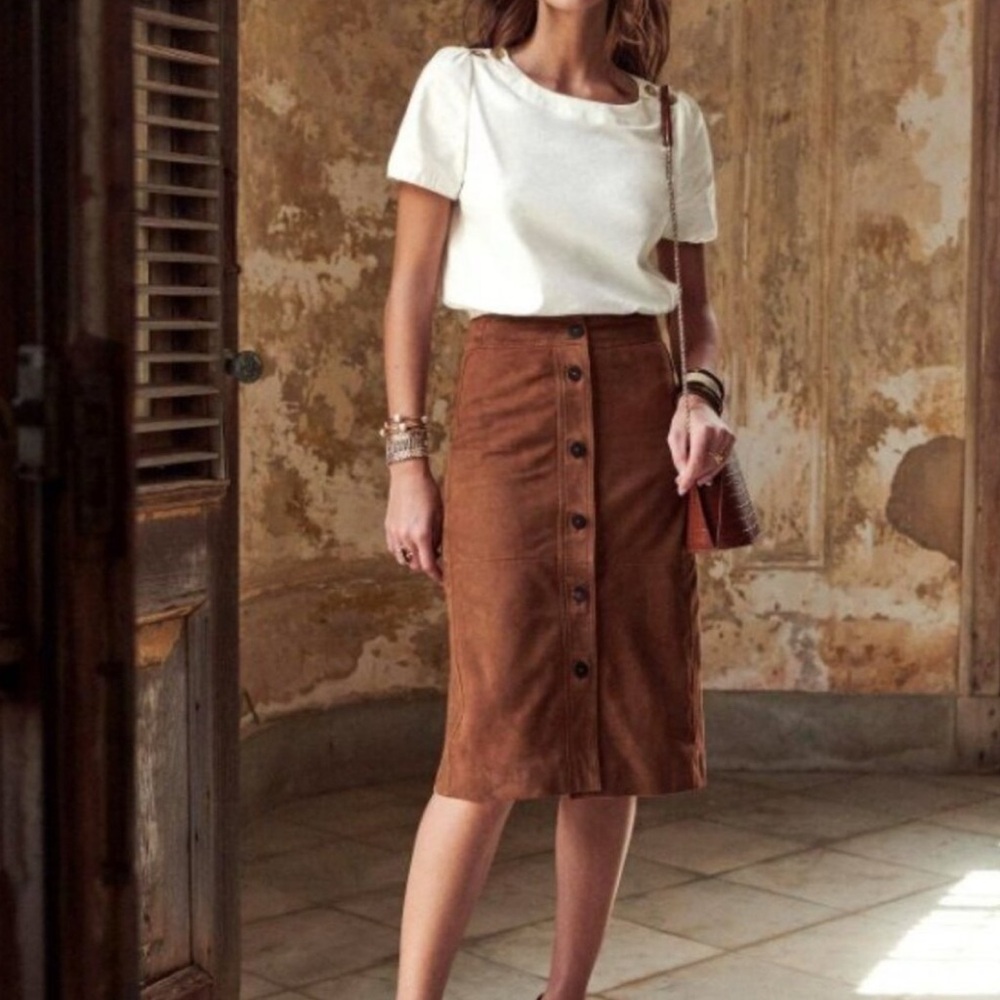 Sezane Lissette skirt suede Brown Button-Front Skirt